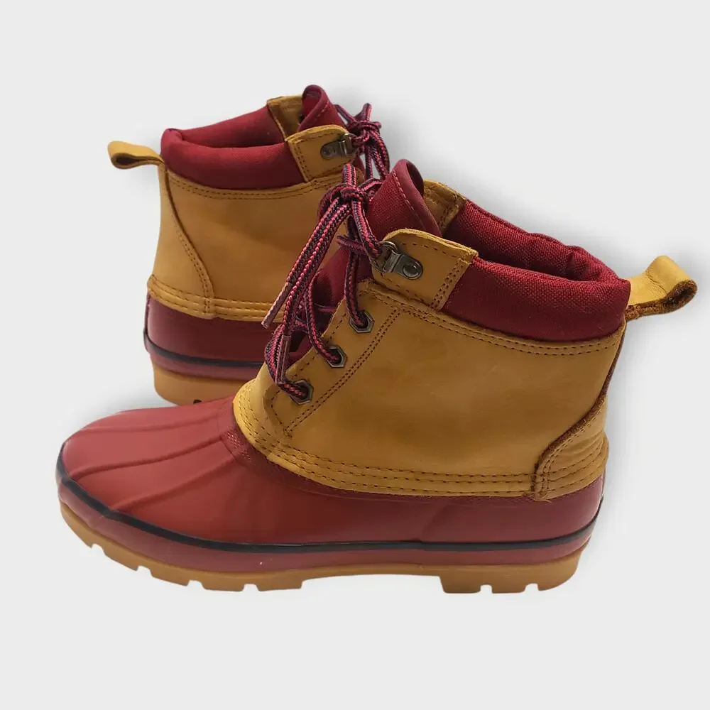 Lands End Womens Leather Duck Boots Red Tan Sz 8M Rain Outdoor Hunting Gorpcore - Picture 2 of 12